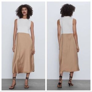 Zara Ivory/Tan Mock Neck Knit top Sleeveless Dress